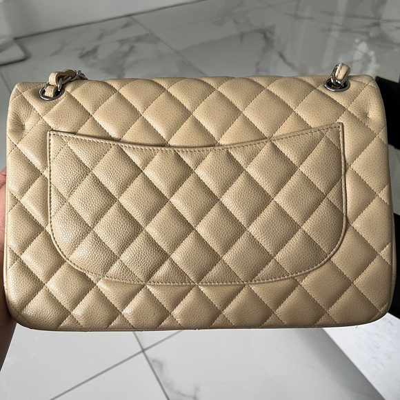 Chanel Large Classic Flap Beige Caviar Silver Hardware - Picture 11 of 15